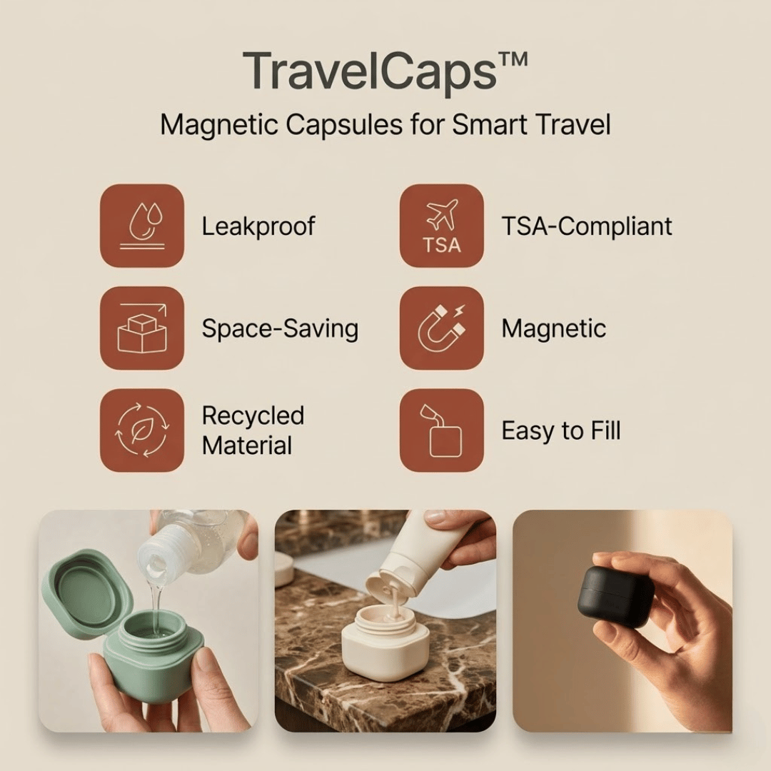 TravelCaps™ —  No Spills. No Stress. Just Travel.