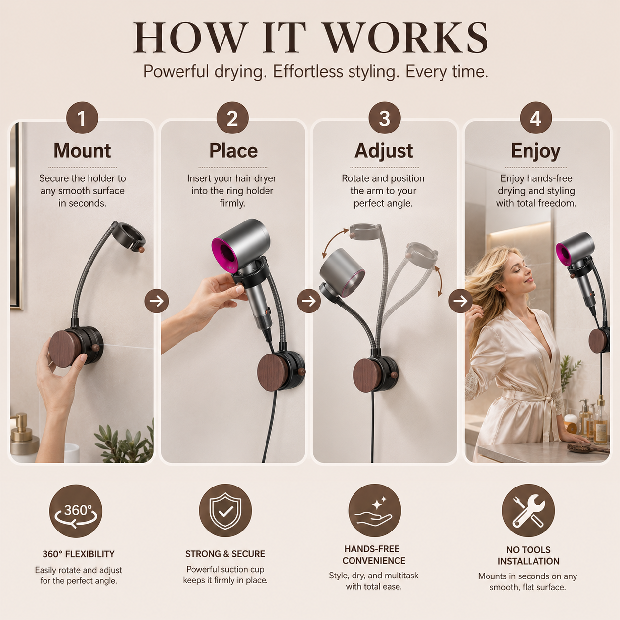DryFlex- Hands-Free Drying.Effortless Styling.