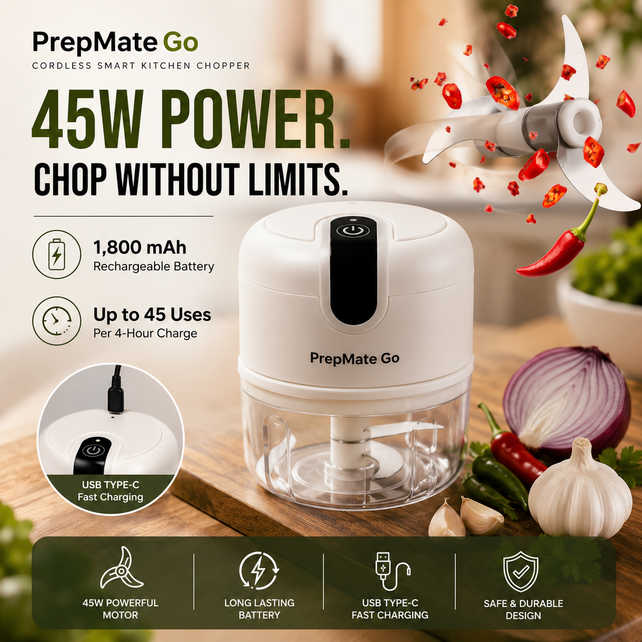 PrepMate Go™ – Cordless Smart Kitchen Chopper